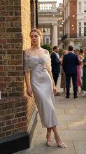 Load image into Gallery viewer, Alberre Odette Silver Tulle Cape with Crystal Buttons