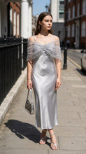 Load image into Gallery viewer, Alberre Odette Silver Tulle Cape with Crystal Buttons