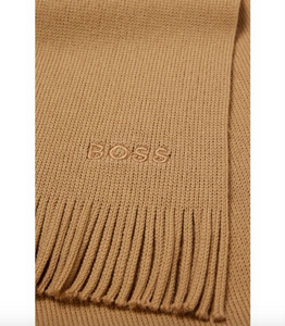 Hugo Boss Albas Wool Fringed Logo Scarf