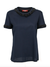 Load image into Gallery viewer, Max Mara Pontile Navy Beaded Couture T-shirt