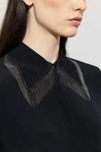 Load image into Gallery viewer, Luisa Cerano Black Chain Fringe Collar Blouse