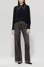 Load image into Gallery viewer, Luisa Cerano Black Chain Fringe Collar Blouse