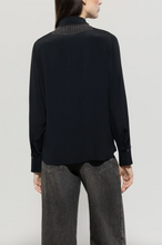 Load image into Gallery viewer, Luisa Cerano Black Chain Fringe Collar Blouse