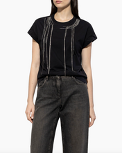 Load image into Gallery viewer, Luisa Cerano Black Statement T-shirt with Chains