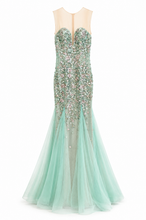 Load image into Gallery viewer, Alberre Odette Floral Sequins Evening Gown in Aqua
