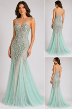 Load image into Gallery viewer, Alberre Odette Floral Sequins Evening Gown in Aqua
