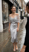 Load image into Gallery viewer, Alberre Odette Silver Tulle Cape with Crystal Buttons
