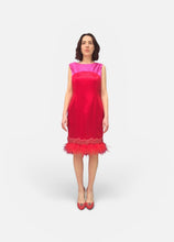 Load image into Gallery viewer, Alberre Odette Dual Colour Cocktail Dress with Feathers
