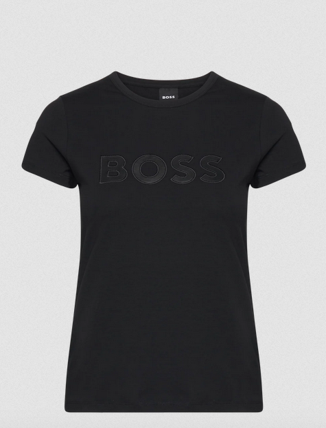 Hugo Boss Eventsa4 Black Leather Logo Cotton T-Shirt