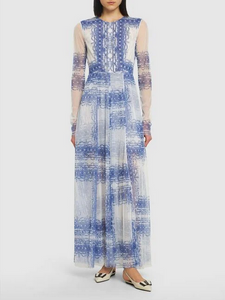 Philosophy di Lorenzo Serafini Printed Blue Tulle Maxi Dress