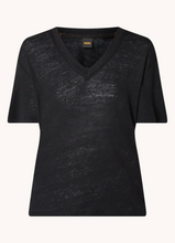 Load image into Gallery viewer, Hugo Boss Ela Black Linen V-neck T-Shirt
