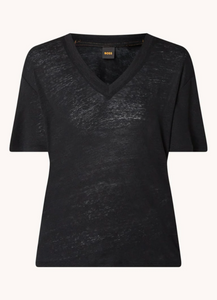 Hugo Boss Ela Black Linen V-neck T-Shirt