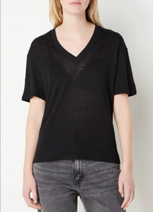 Hugo Boss Ela Black Linen V-neck T-Shirt