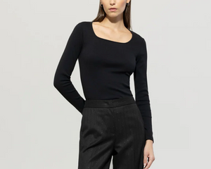 Luisa Cerano Black Ribbed Cotton Top