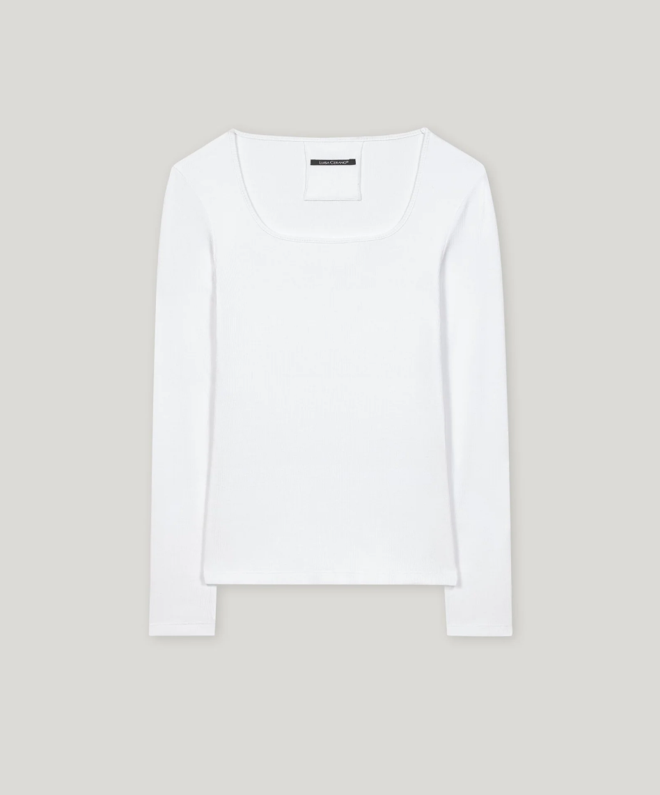 Luisa Cerano White Ribbed Cotton Top