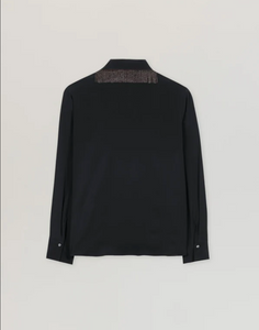 Luisa Cerano Black Shirt with Chain Fringe