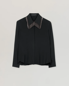 Luisa Cerano Black Shirt with Chain Fringe