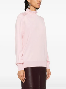 Philosophy di Lorenzo Serafini Pink Frilled-Neckline Silk Sweater