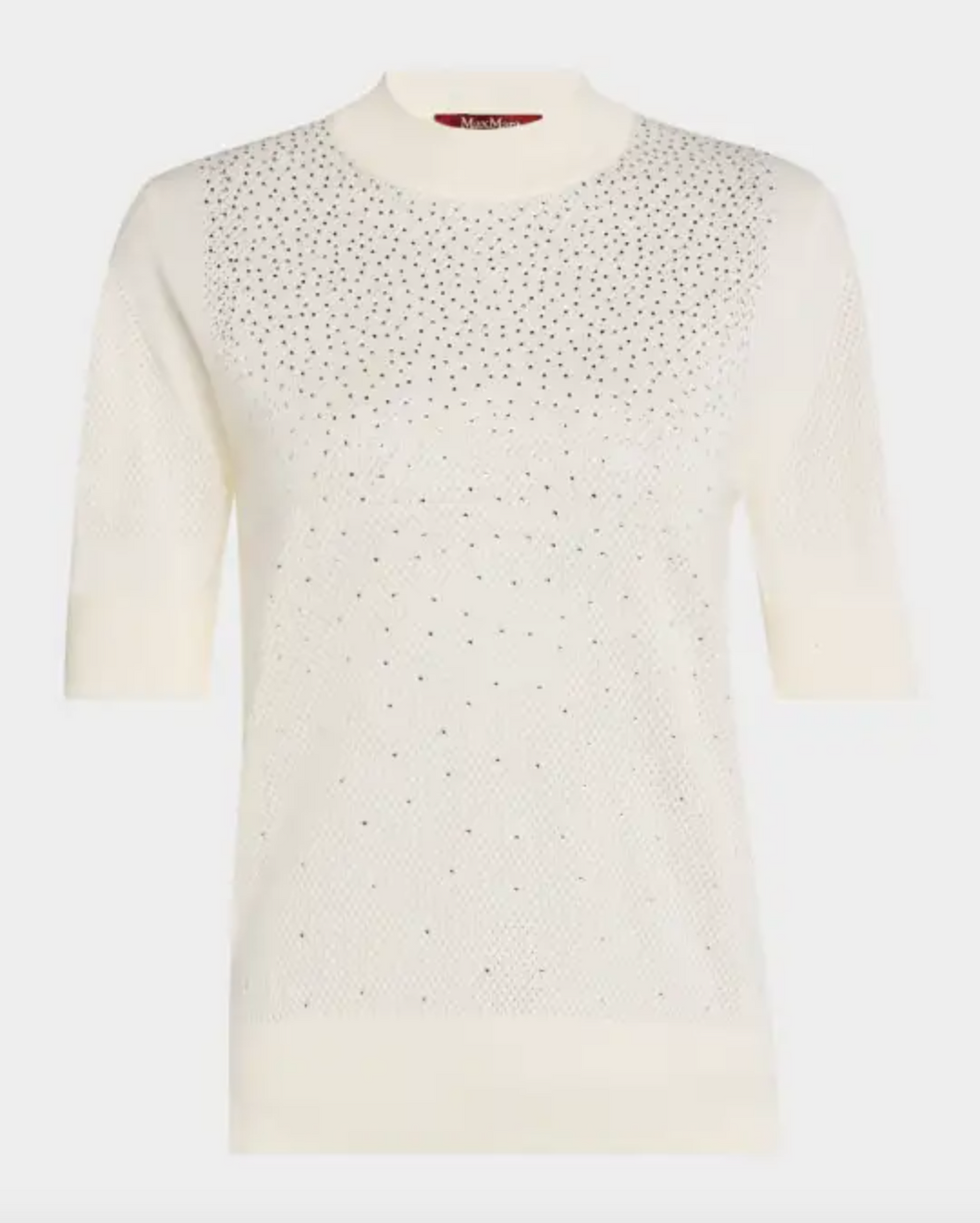 Max Mara Spigola Ivory Rhinestone Mesh Sweater
