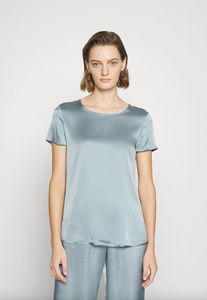 Max Mara Cortona Short Sleeve Blue Silk Top