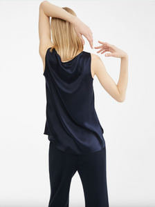 Max Mara Pan Scoop Neck Navy Silk Vest