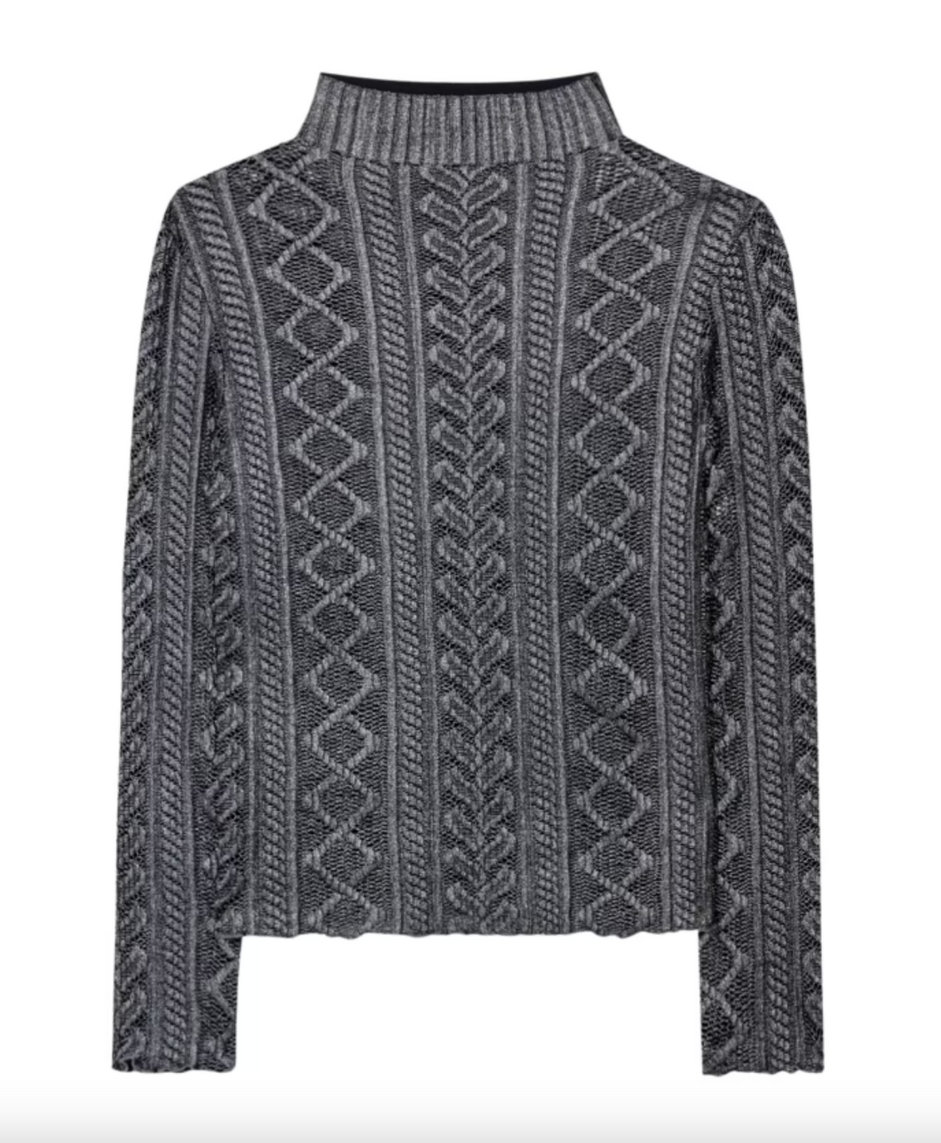 Luisa Cerano Lace Turtleneck Pullover with Metallic Finish