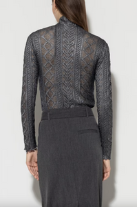 Luisa Cerano Lace Turtleneck Pullover with Metallic Finish