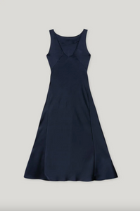 Luisa Cerano Navy Satin Maxi Dress