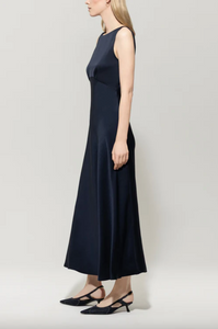 Luisa Cerano Navy Satin Maxi Dress
