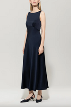 Load image into Gallery viewer, Luisa Cerano Navy Satin Maxi Dress

