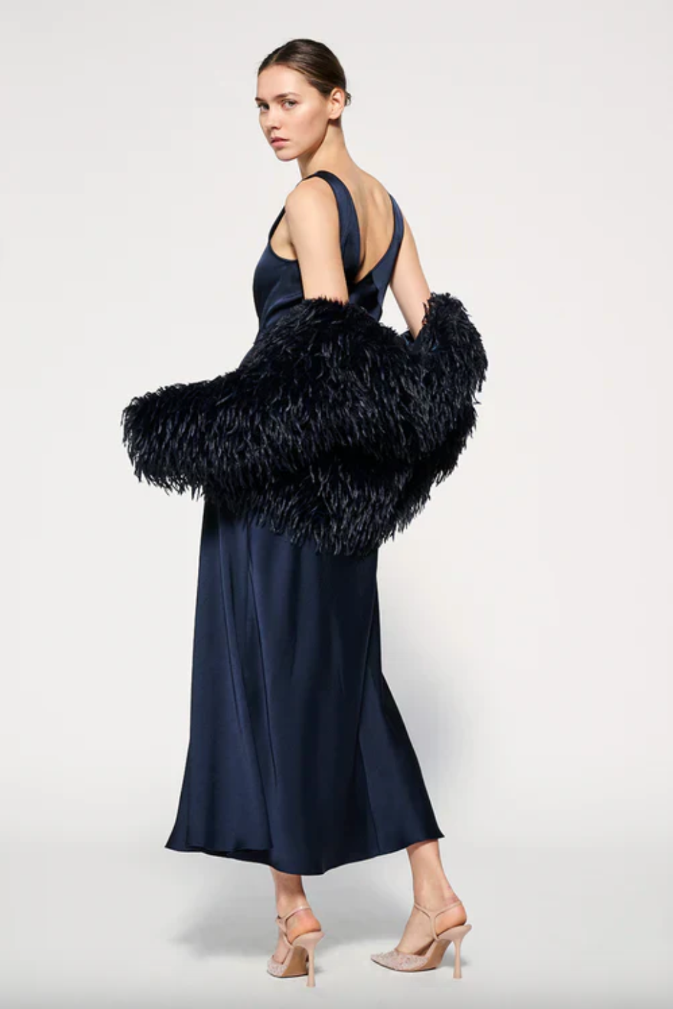 Luisa Cerano Navy Satin Maxi Dress