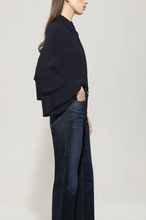 Load image into Gallery viewer, Luisa Cerano Navy Ruffled-Sleeve Georgette Blouse
