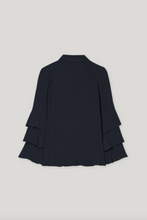 Load image into Gallery viewer, Luisa Cerano Navy Ruffled-Sleeve Georgette Blouse
