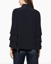 Load image into Gallery viewer, Luisa Cerano Navy Ruffled-Sleeve Georgette Blouse
