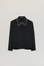 Load image into Gallery viewer, Luisa Cerano Black Chain Fringe Collar Blouse
