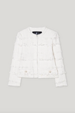 Load image into Gallery viewer, Luisa Cerano White Fringed Trim Tweed Jacket
